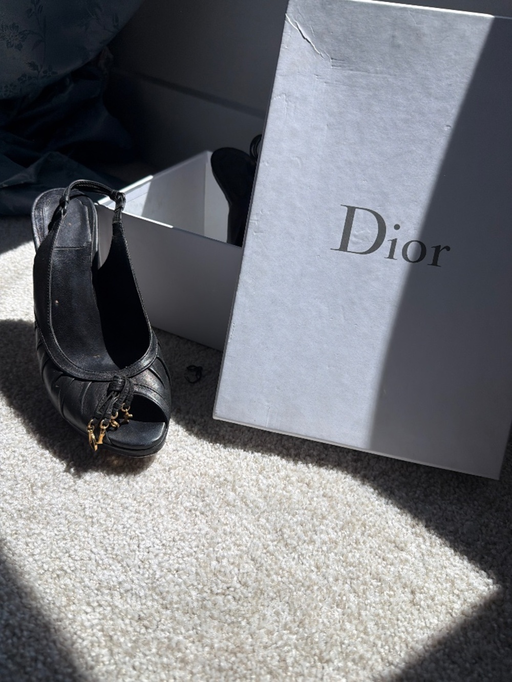 Christian Dior Black Leather Slingback Heels Size 39 w/ Original Box